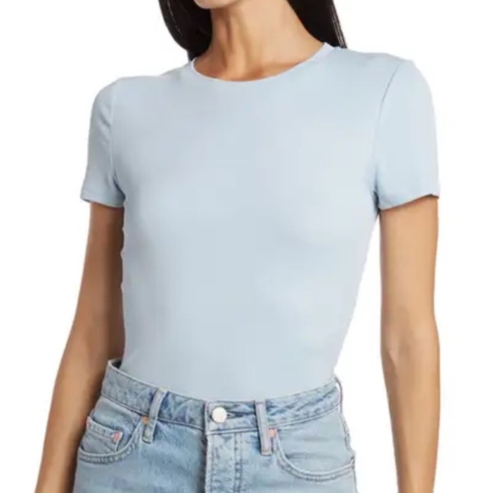 Elodie Light Blue Ribbed Short Sleeve Bodysuit Small Nordstrom Rack